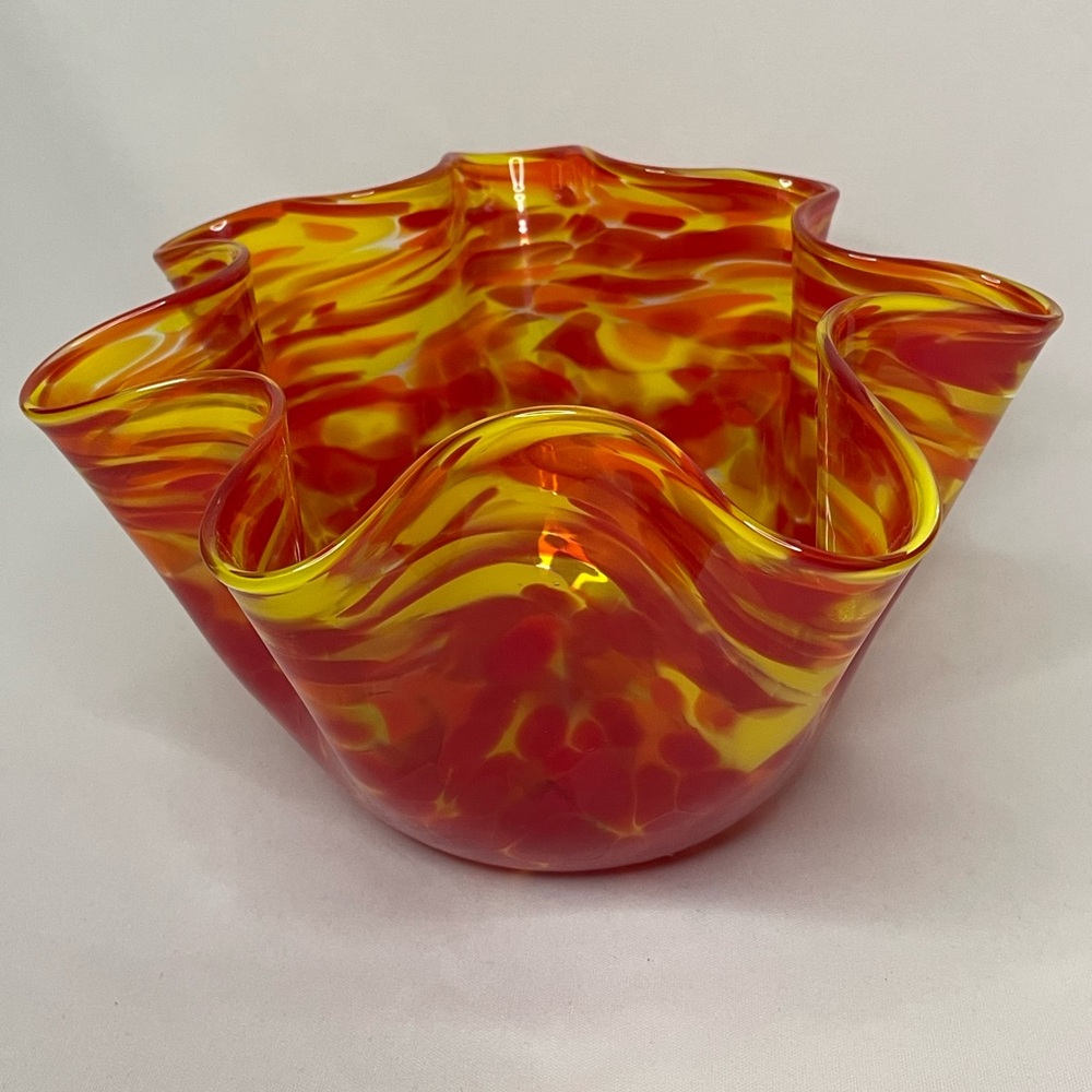 Decorative orange/yellow glass bowl, hand blown art glass